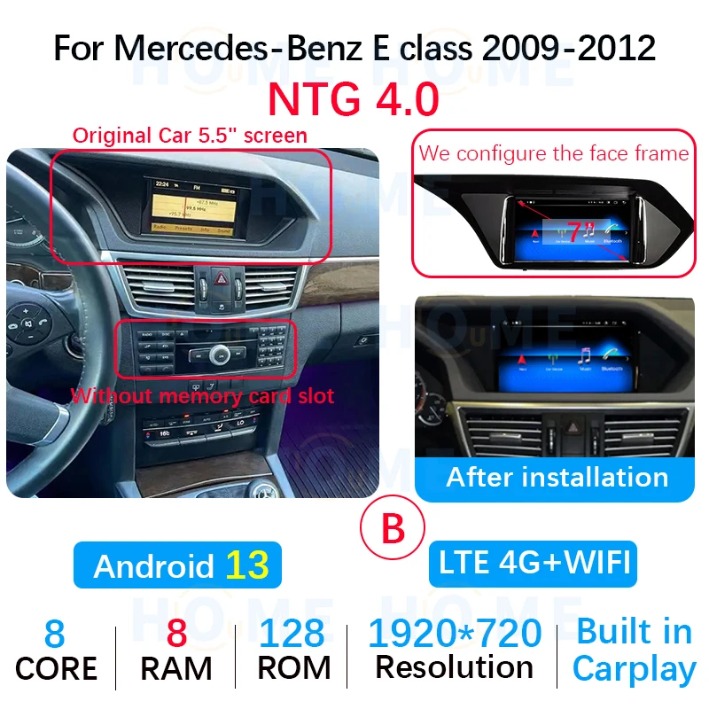 OEM 7" Wireless Carplay Android 13 MTK 8259 GPS Navigation Touch Screen Multimedia Player for Mercedes Benz E Class 2010-2015