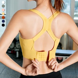 Women's High-Strength Breathable Adjustable Strap V-neck Running Sports Bra Removable Pads Shockproof Back Design Large Chest