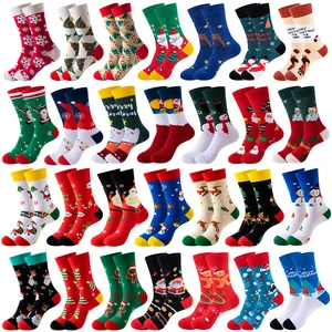 Hot Sale Festive Holiday Socks for Men and Women Mid-Calf Cotton Socks with Cartoon Holiday Santa Snowman and Reindeer