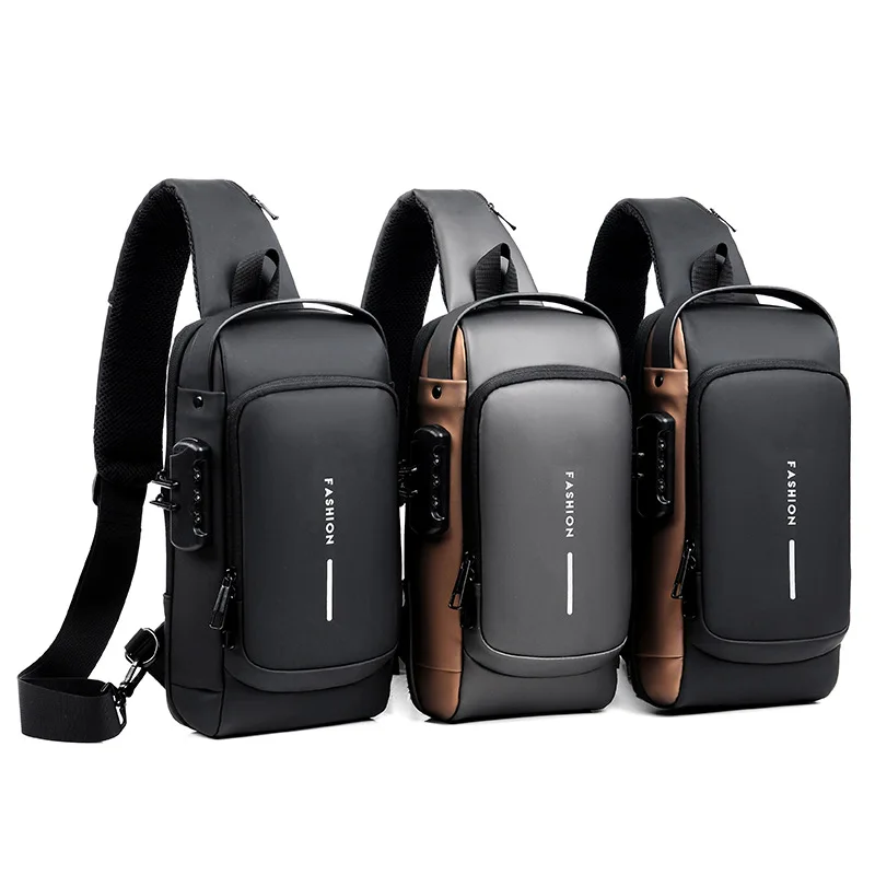 Fashion (black)Men's Crossbody Bags Men's USB Chest Bag