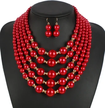 New arrival fashion handmade pearl bead choker necklace earring costume women african jewelry sets