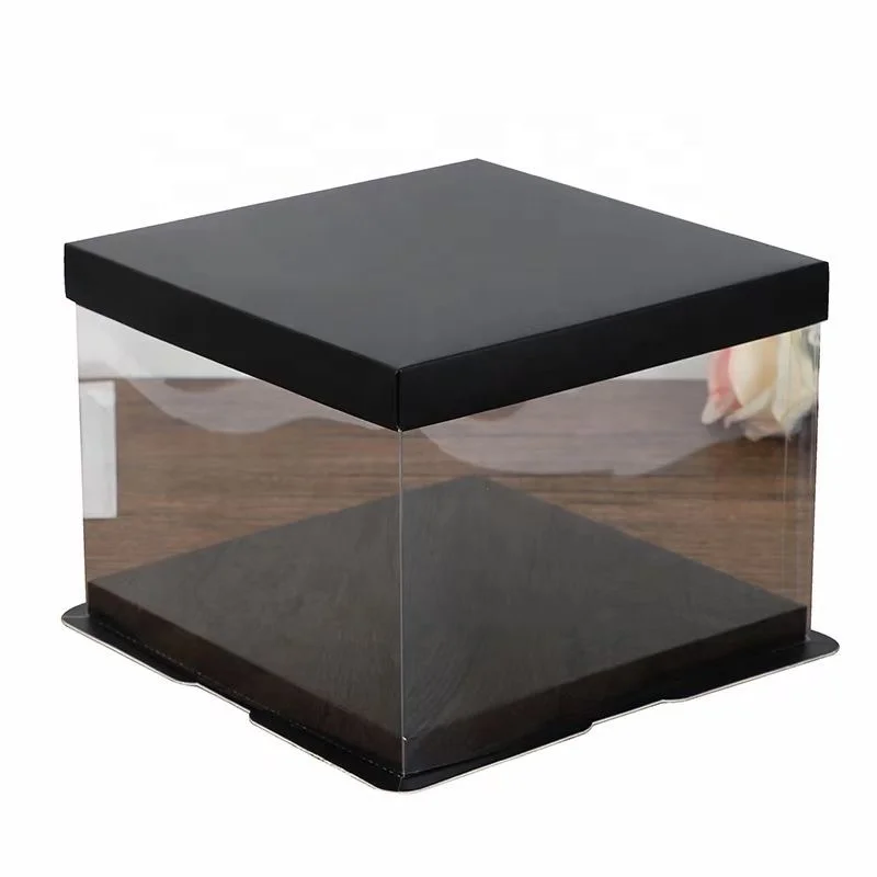 Transparent clear Plastic Cake Box with Ribbon and Print Flower Round Gift Box White Black Blue pink Gold Silver