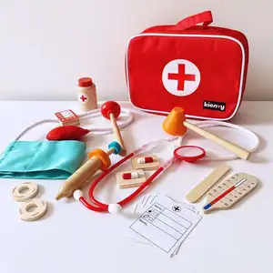Kids Wooden Doctor Pretend Play Set Medical Kit Toy for Preschool Role Play Nurse Costume Educational Wooden Hospital Toys