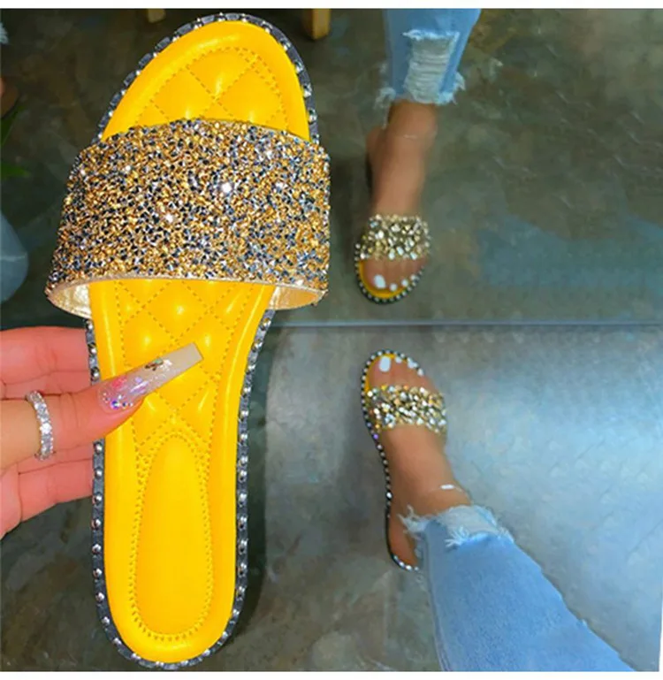 2022 New Arrival Fashion Crystal Flat Glitter Slides Slippers For Women ...
