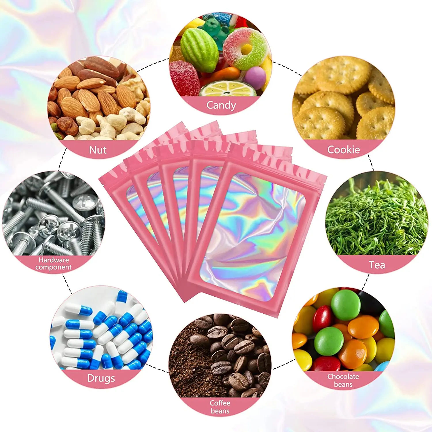 100-1000 Smell Proof Mylar Bags – Holographic Resealable Foil Pouches With Zipper – 3x5 Inches