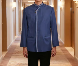 Wholesale Customable logo Men's Long Sleeve Jacket Coat Hotel Cleaner Room Service Housekeeping Staff Uniform
