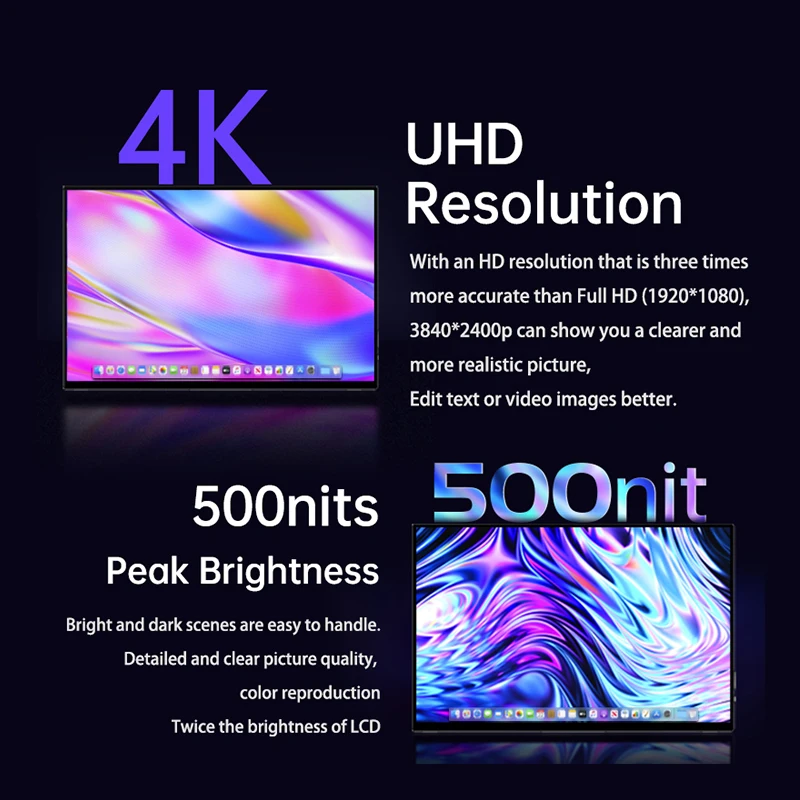 16'' AMOLED Display 16:10 Aspect Ratio UHD 3840x2400p 500nits Aluminum Alloy Material with All in One Stand Portable Monitor