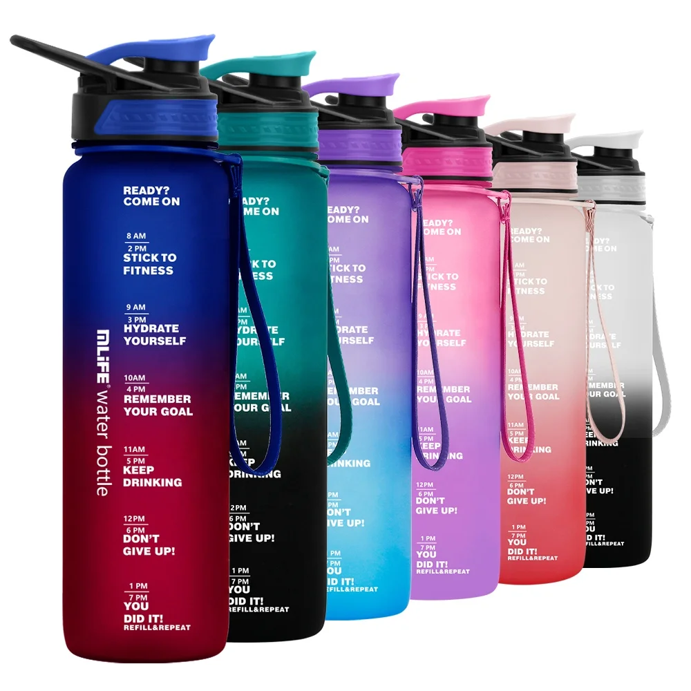 Premium Quality 1000ml Custom Logo BPA-Free Plastic Tritan Gym Water Bottles with Time Marker for Gym Sports Outdoor Activities