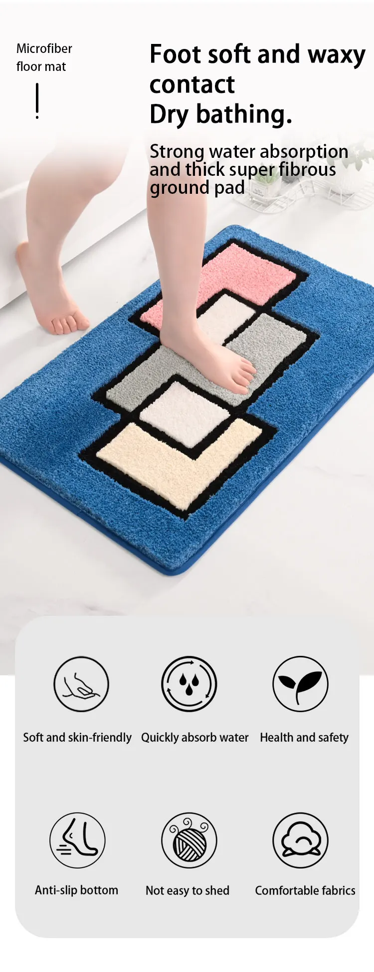 Luxury Soft Color Microfiber Non-Slip Super Absorbent Bath Carpet Mat Soft Absorbent Hairy Foot Mat details