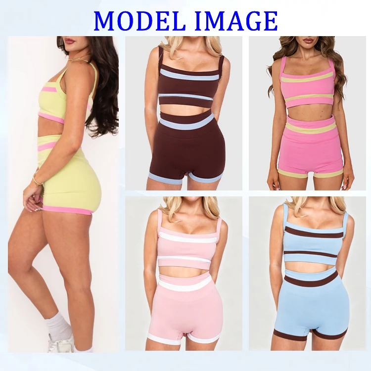 Custom Contrasting Colors Yoga Wear Pilates Recycled Fabric Quick Dry Tights Tummy Control Gym Shorts Bra Leisurewear — detail