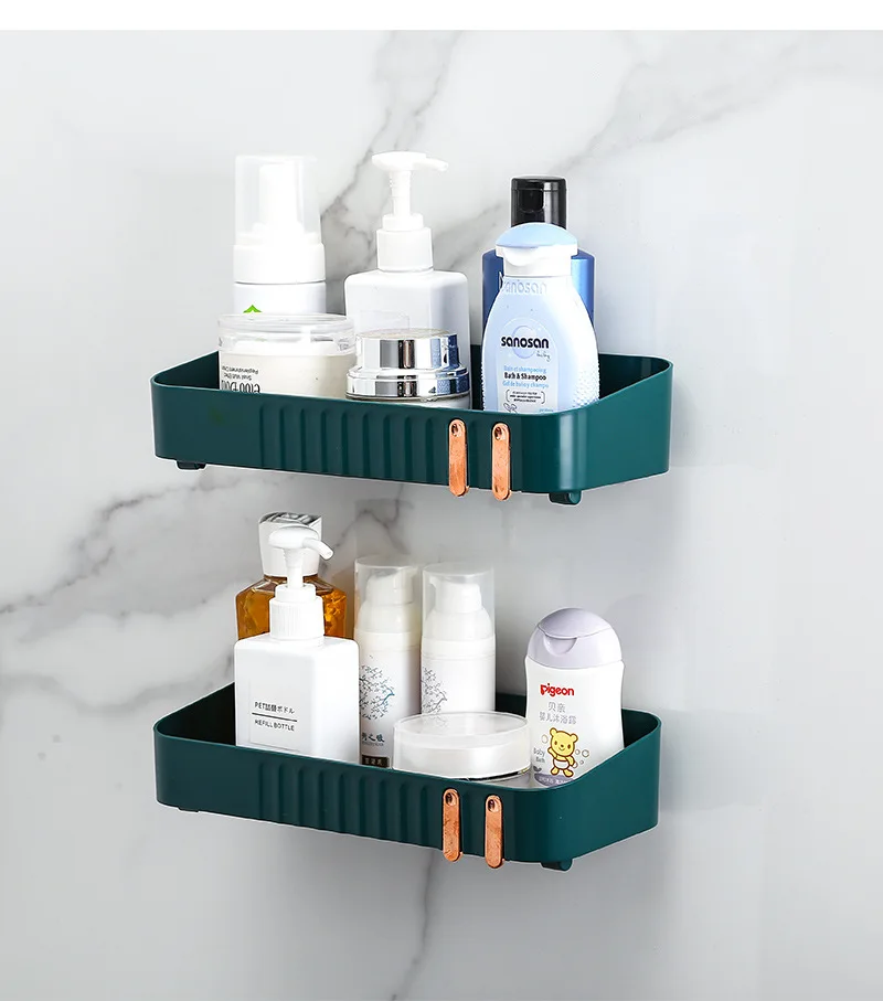 Bathroom No Drilling Storage Holder Rectangular Wall Mounted Shelf Dual With Tower Rack