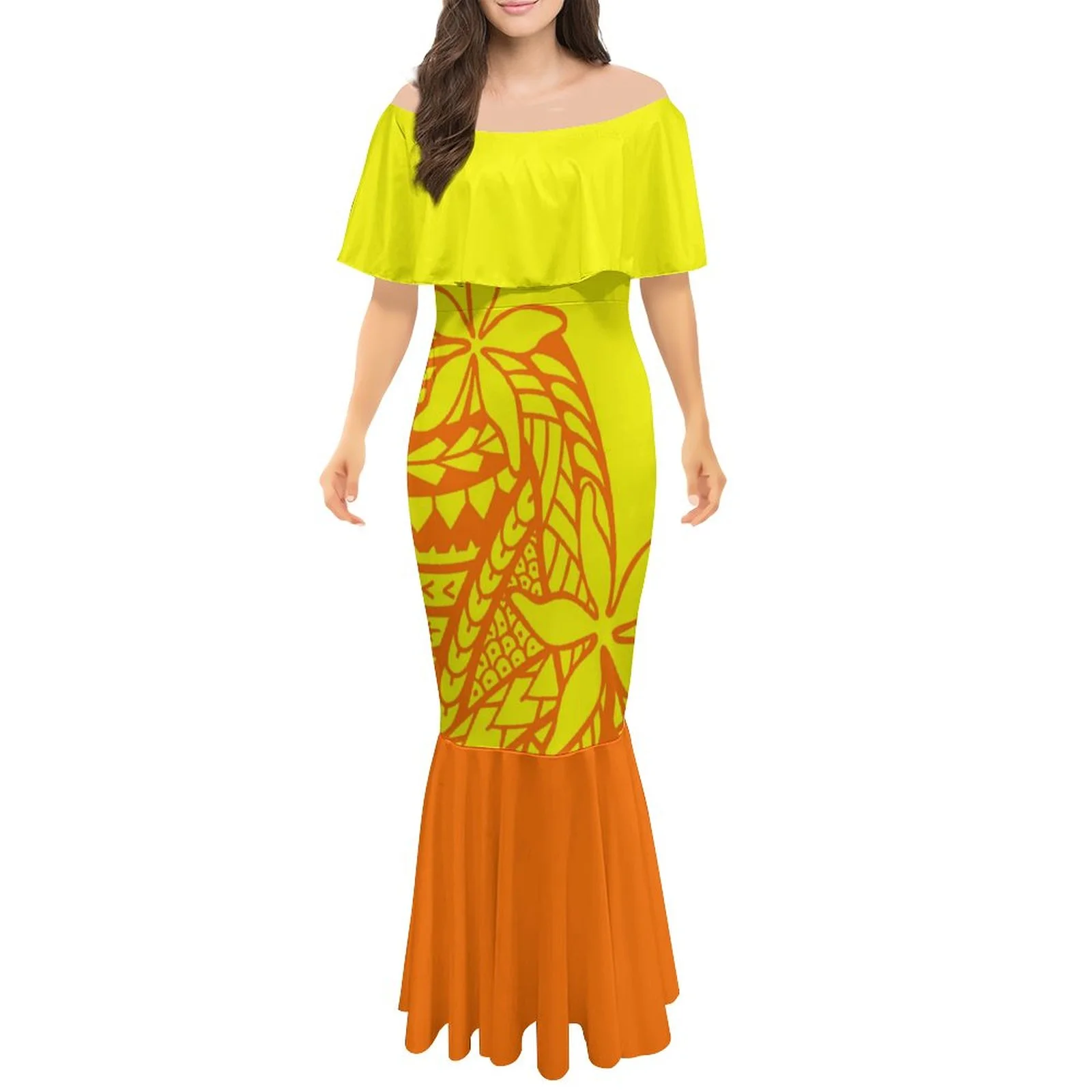 Женское длинное платье-русалка, зеленое полинезийское платье-Русалка с высоким разрешением, платье на одно плечо, платье макси для вечеринки