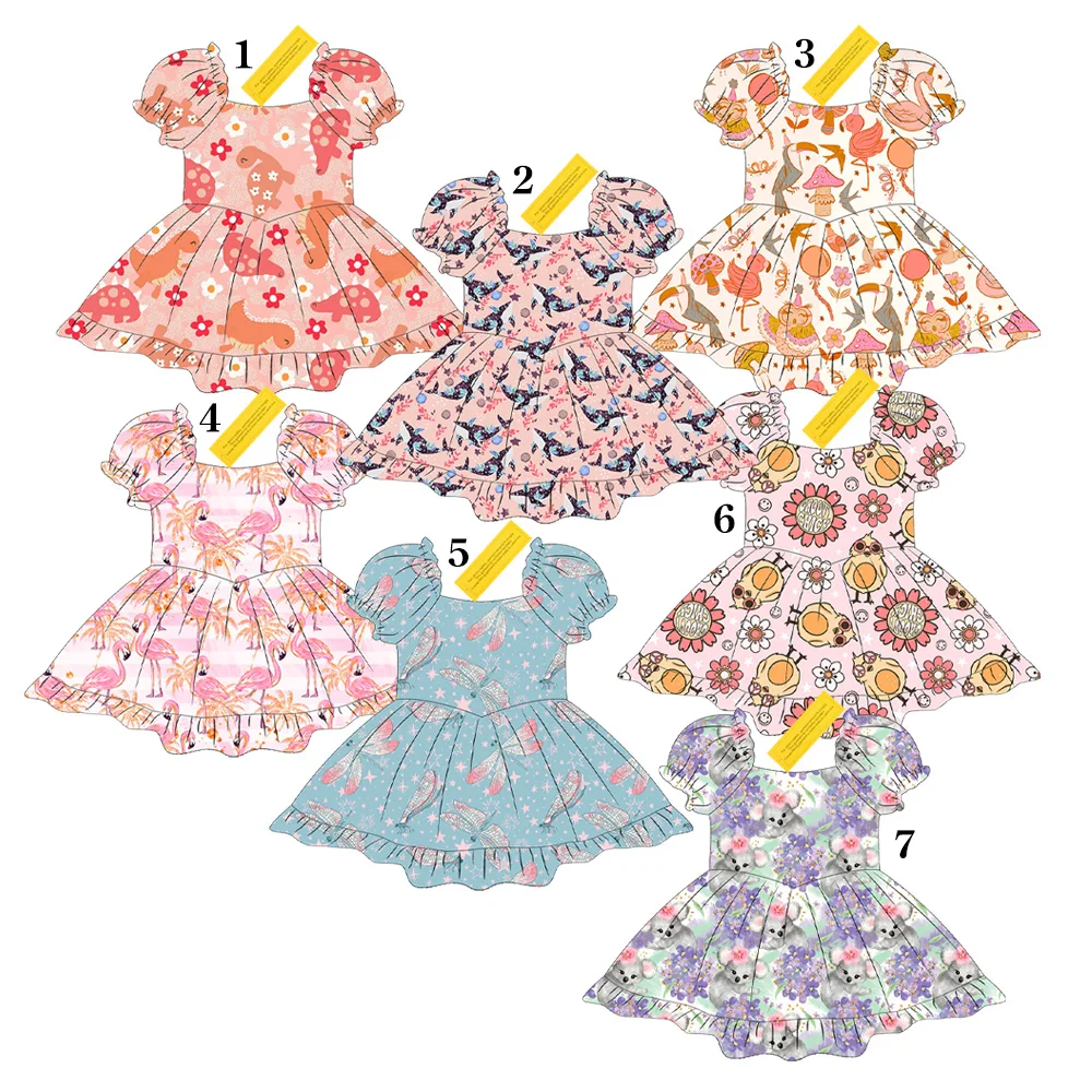 Wholesale Adorable Print Kids Girl 9-10 Summer Ruffle Princess Dress Baby Boutique Kids Dresses for Girls