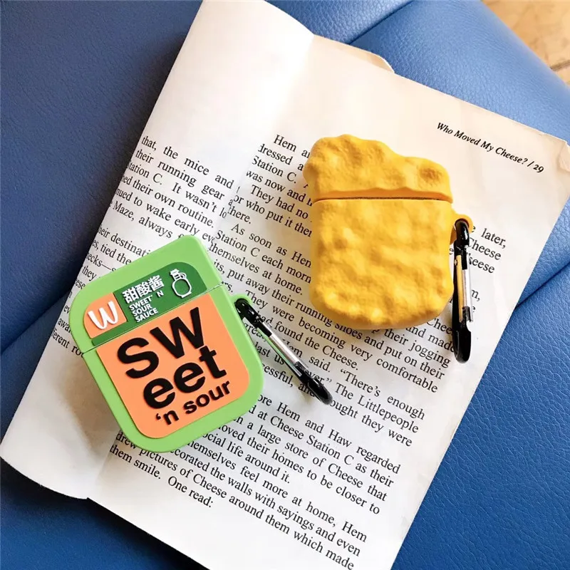 For Airpods Silicone 3D  Protective Case for AirPods Hamburger Popcorn Fries Food Earphone Charger Box Cover