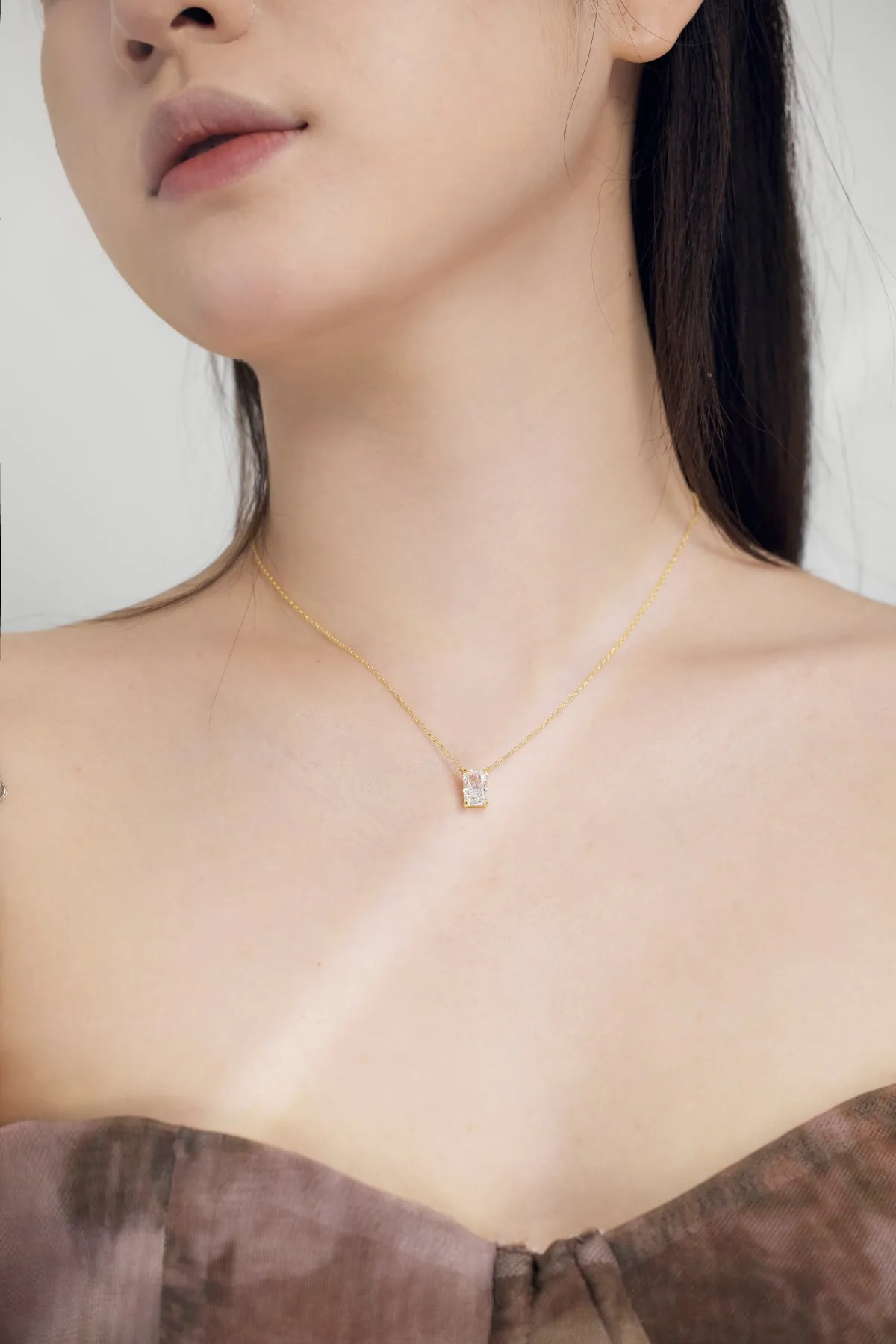 KAKODIY Matte 925 Sterling Silver Necklace 8A Cubic Zirconia Link Rectangular Pendant 18K Gold Plated Women's Necklace detail 4