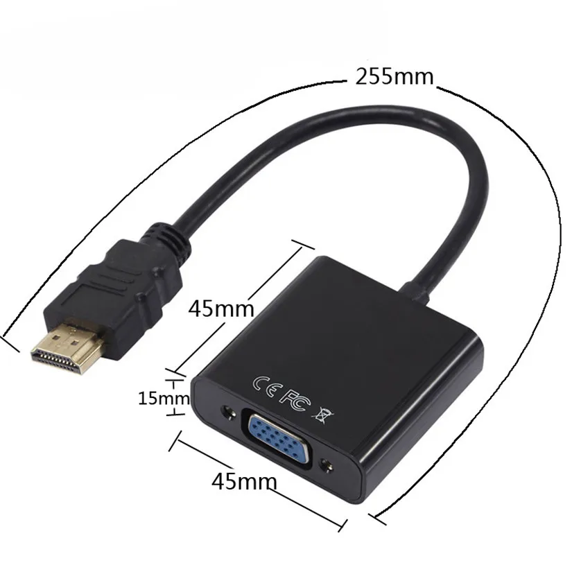 Hdmi To Vga Adapter With 3.5mm Jack Audio Power Supply Converter Cable
