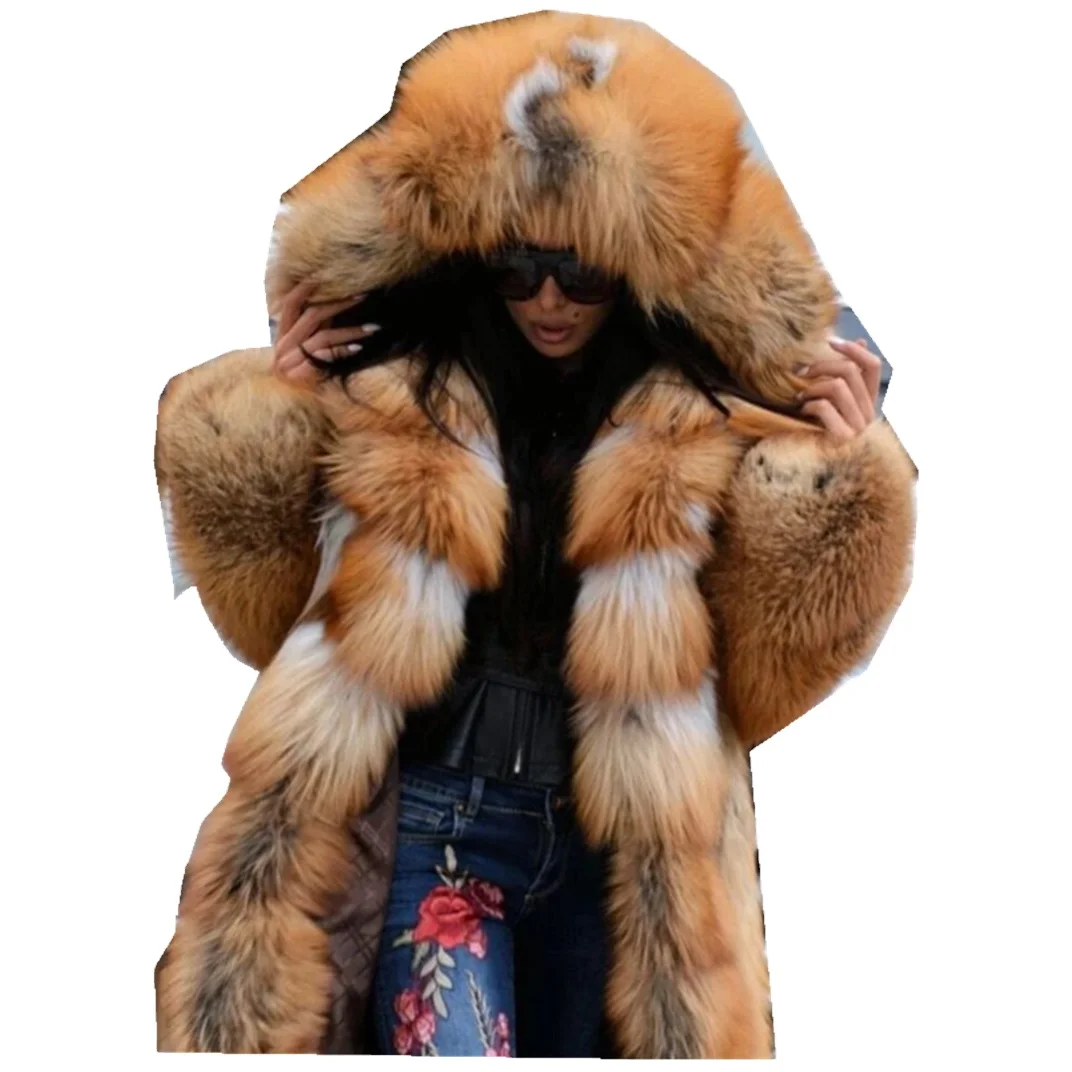 Vestes d'hiver à col en fausse fourrure pour femmes, Parka longue