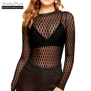 Trendy European American Solid Simple Sheer See-Through Mesh Blouse Women Casual Skinny Woven Lace Breathable Front Summer