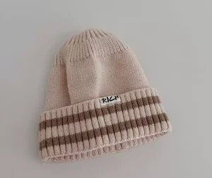 Children's Knitted Autumn Winter Hat Fashion in Stock Striped Hooded Cap Spring Boys and Girls Baby Wear