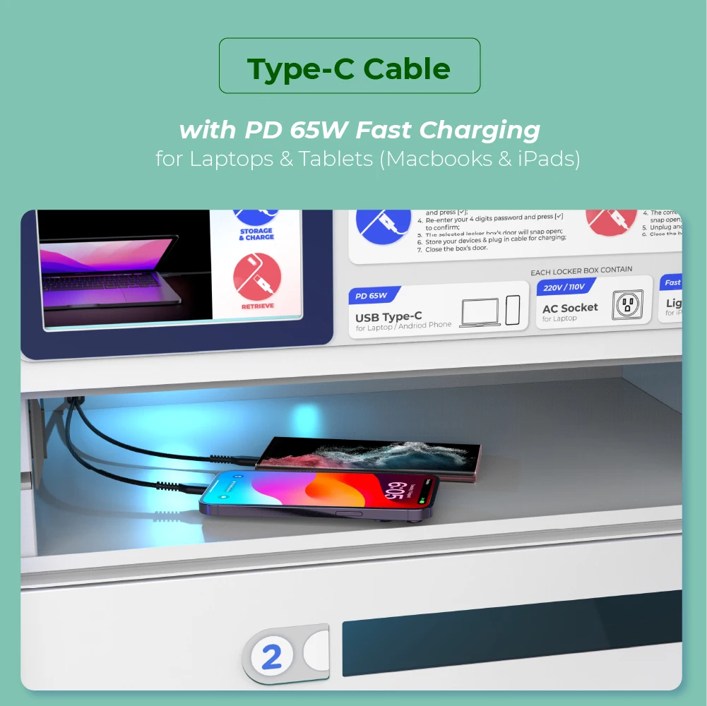 Y2 Power Modernized BEE 10Bay Charging Locker Perfect for Library Community College Easy to Use Fast Charging Station for School