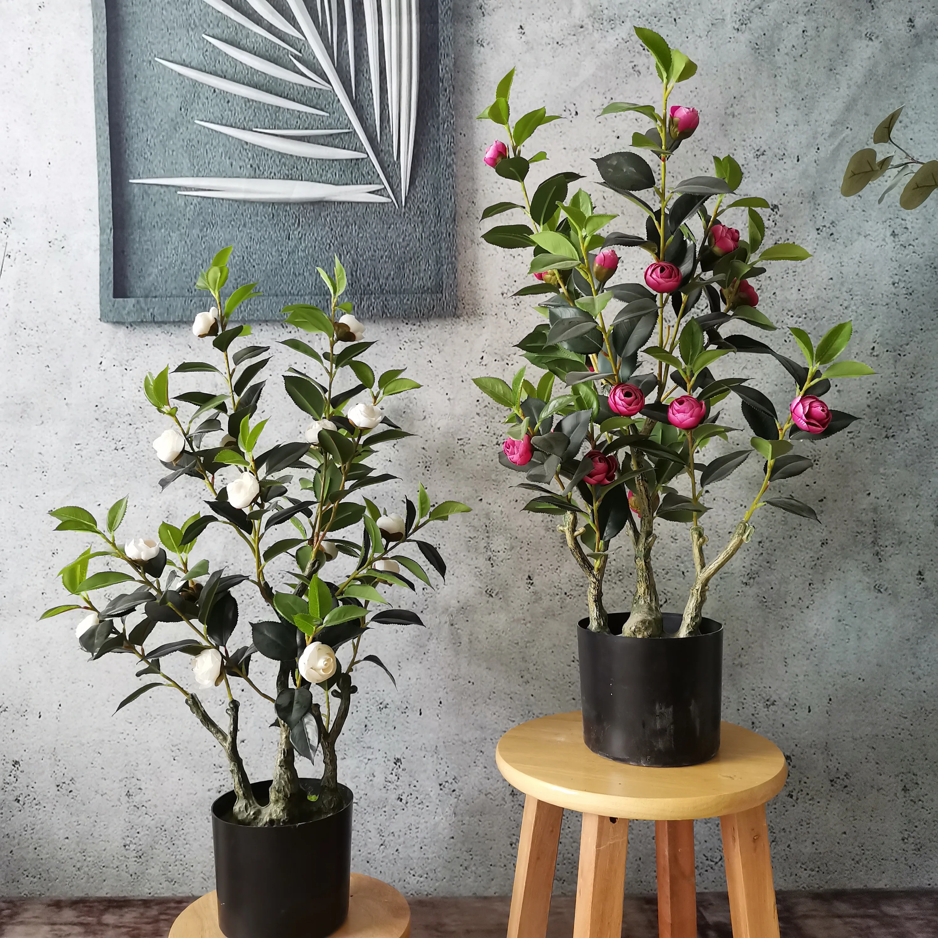 Camellia Flower Trees Plastic Artificial Potted Flower Plant Decoration