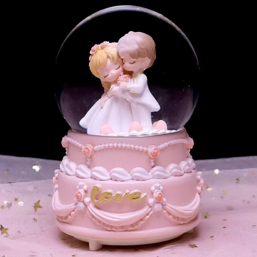 New Style Couple Figurine Snow Globe Music Box With Snowflakes Romantic  Luminous Day Gift 2025 Romantic Snow GLobe