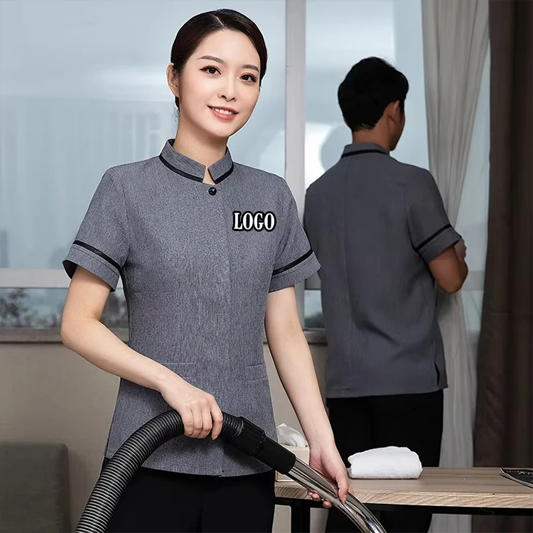 Supply Custom logo Unisex Housekeeping Hotel House Maid Spa Uniform Men Cleaning Uniform