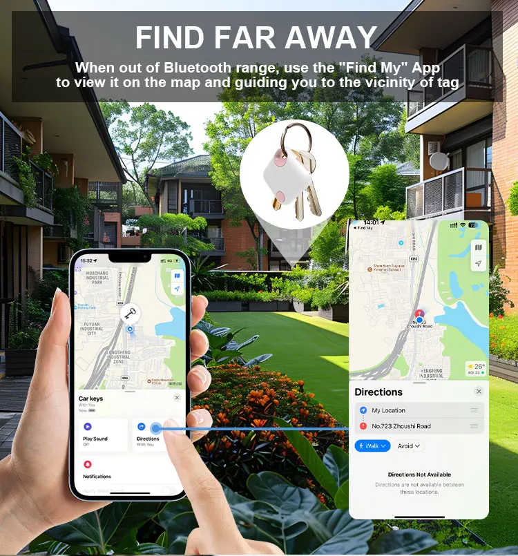 RSH MFi Certified Mini GPS Tracker Type C Rechargeable Key Finder Locator for Apple Devices Wallet Luggage Find My Tag for Dogs manufacture