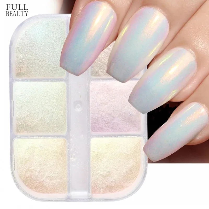 6 Grids Chrome Nail Powder Pearl Shell Holographic Nail Glitter