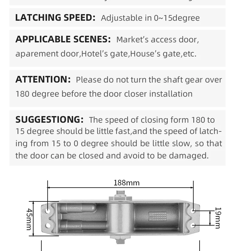 Aluminium Automatic Hydraulic Door Closer Type/adjust Door Closer Arm