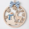Blue Plaid Snowman & Deer Wooden Ornament
