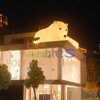 Outdoor building decoration advertising inflatable polar bear model custom led lighted inflatable building decoration for sale