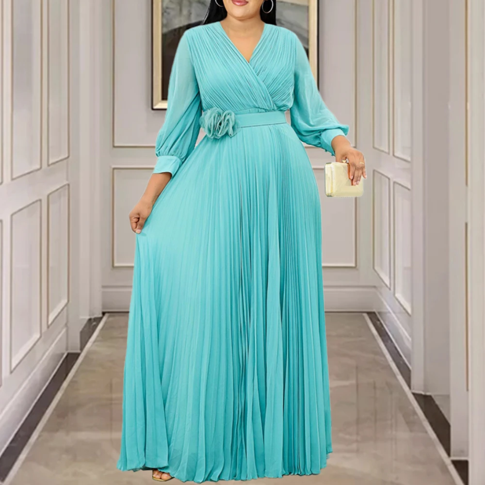 Long Sleeve Dresses Pleated A Line Slim Fit Plus Size 4xl 5xl Dress Evening  Party Birthday - Buy Long Pleated A Line Slim Fit Dress,Women Plus Size  Party Dress,Autumn Fashion Formal Dress