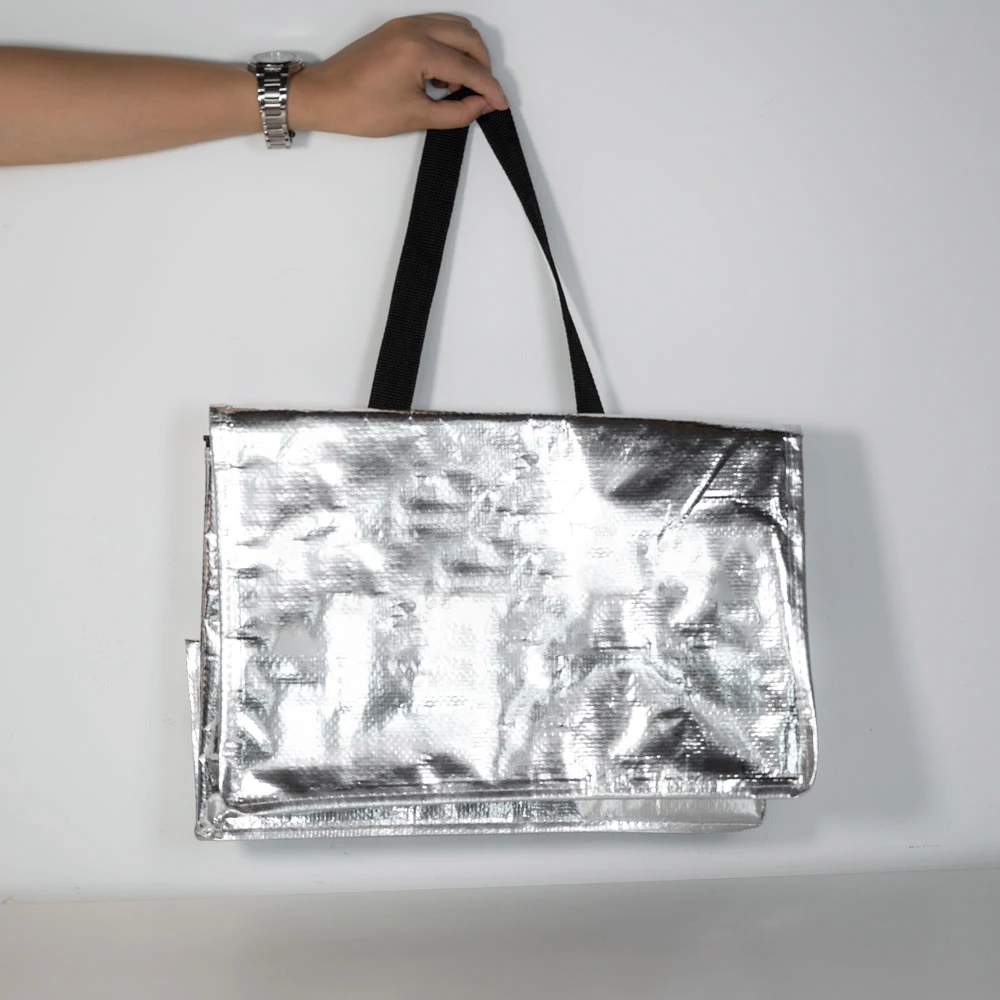 Mataas na Kalidad na Handle Laser Zipper Closure Folding Plastics Birthday Cake Cupcake Delivery Insulation Bag