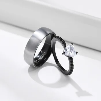 OEM fashion custom fashion wedding diamond rings stainless steel engagement couple ring set