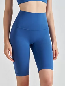 Custom Logo High Waist Workout Shorts Impact Nylon Spandex Gym Shorts Buttery Soft Biker Booty Solid  Yoga Short for Women