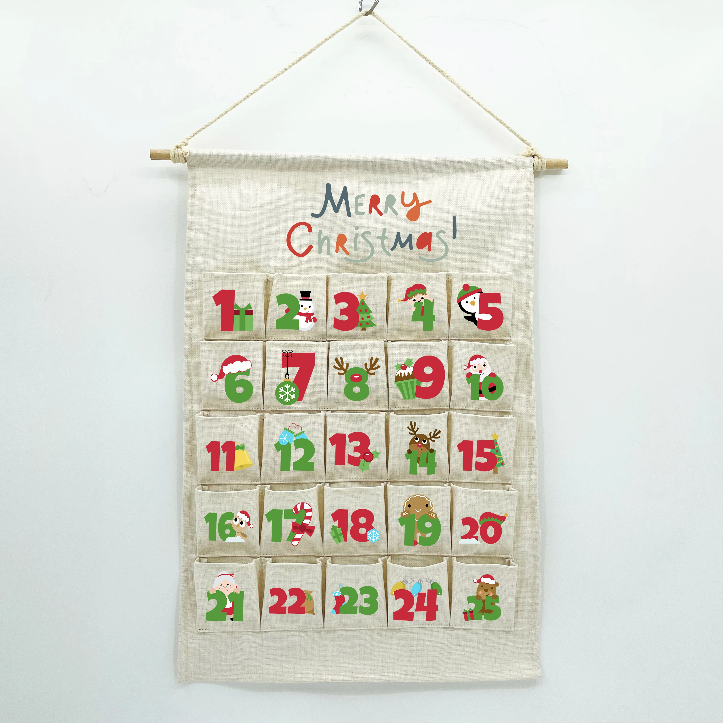 Sublimation Blank Burlap Christmas Advent Calendar with Pockets Wall Hanging Bag for Home Xmas Countdown Decoration