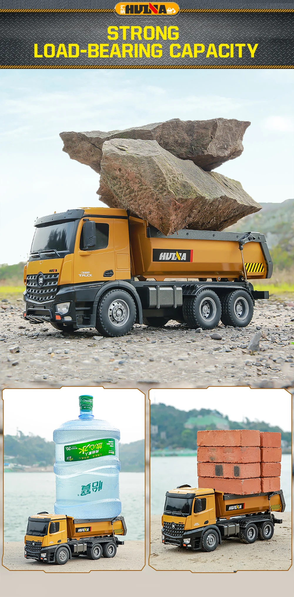 HUINA 1573 1/14 10CH RC Dumping Truck 2.4GHz Toys Remote Control Dump Self-Discharging Engineering Truck LED Light RC Truck Toy