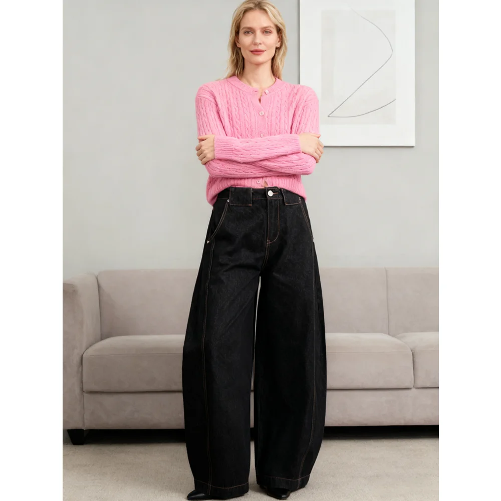 Men's Machete High Street Top Line Split Stitching Casual All-match Loose Wide-leg Pants Denim Straight Style