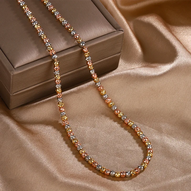 925 Silver Jewelry Retro Style Wholesale Retro Electroplating Gold Round  Bead Chain Set for Women 3mm