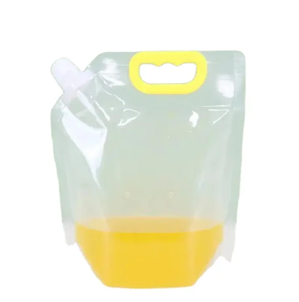 Custom printed 1.5L/2.5L/5L doypack Transparent Liquid Drinking Water Plastic Bag Spout Pouch With Handle