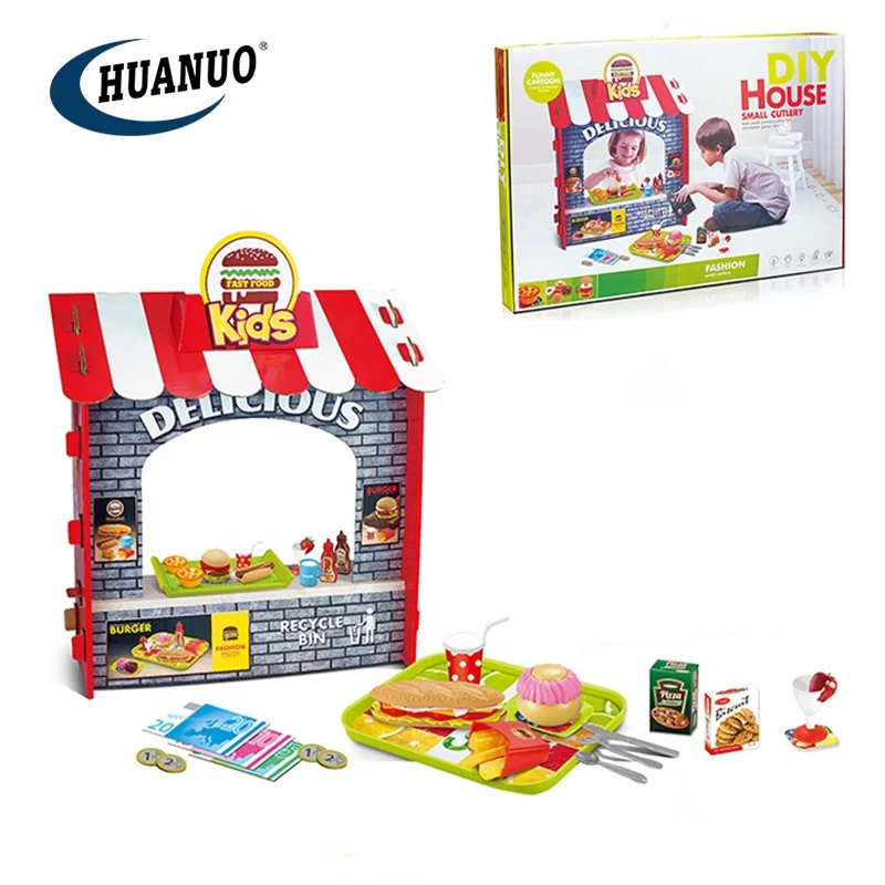 Pretend Play Set Super Fast Food Shop Simulation Plastic Hamburger Toy Play Kitchen Food DIY Mini Toys for Kids