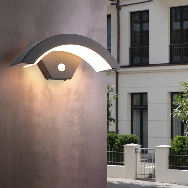 led outdoor waterproof human body induction wall lamp courtyard simple creative outdoor balcony door moon shaped wall lamp