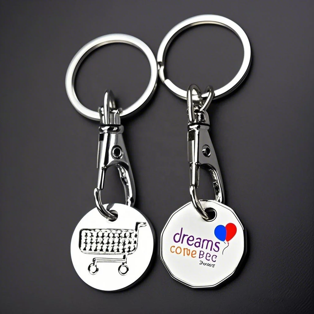 Customized Design 2D Metal Euro Trolley Coin Keychain Supermarket Shopping Cart Locks 2x2 Trolly Token Coin Key Ring