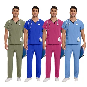 Breathable Men Medical Scrubs Hospital Uniform Scrub Suit Jogging Style Straight Pants Men Scrub Uniforms Set