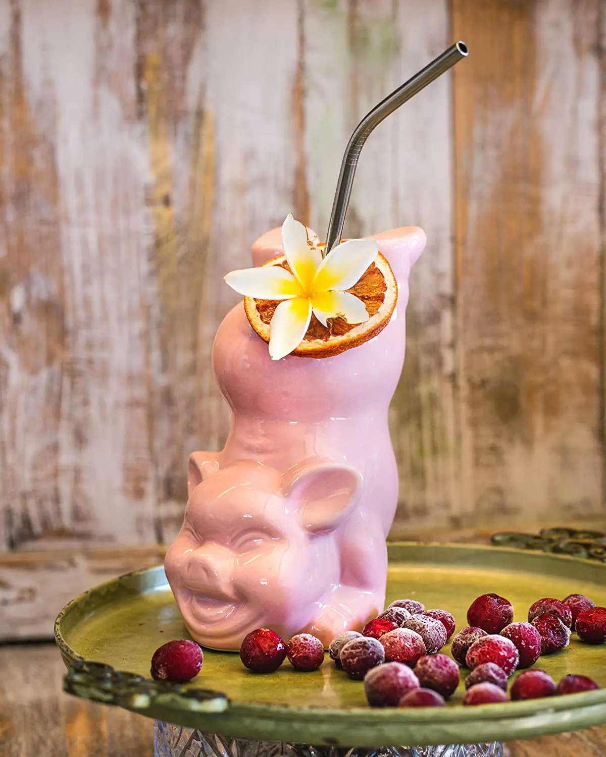 Cocktail Tiki Mug Pig Bottoms up Ceramic Pink Coffee Mugs