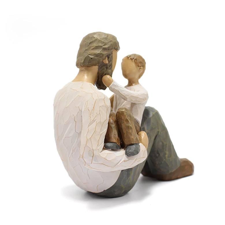 Hand-painted Resin Father Son Sculpture for Home Decor
