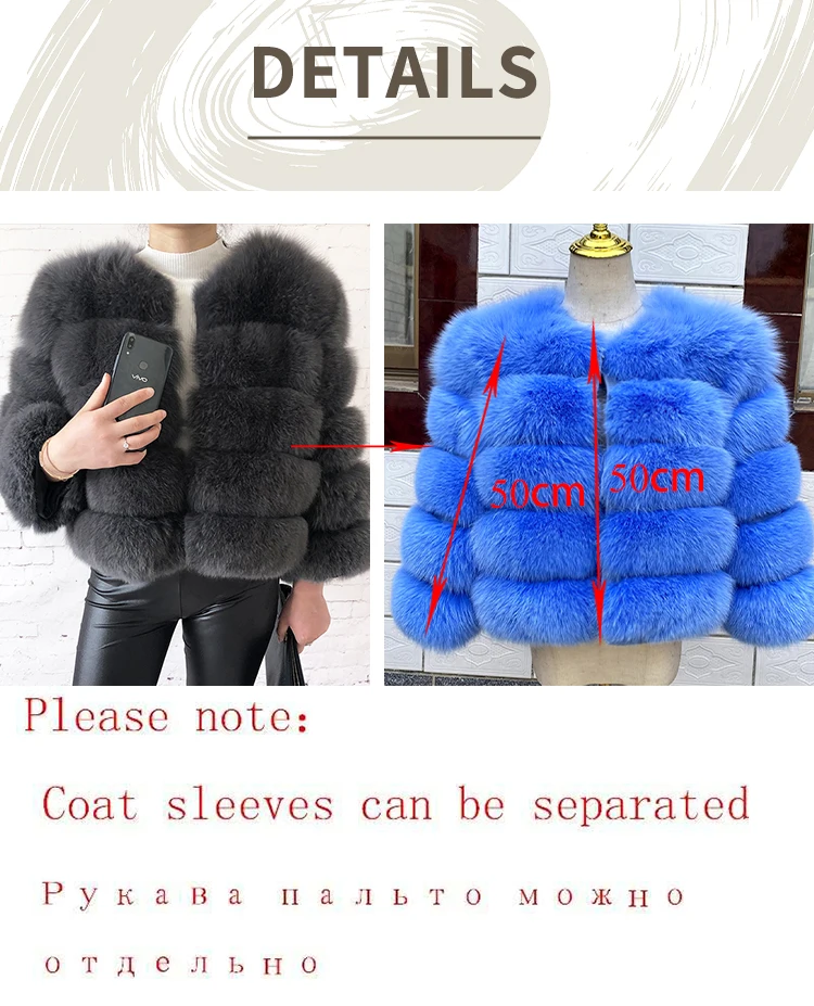 Luxurious Fur Coat Women Cropped Real Fox Fur Jacket Customizable Real
