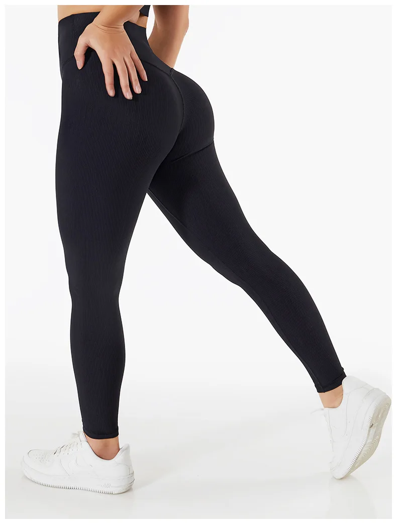 SHINBENE RIBBED High Waist Yoga Pants Fitness Athletic Legging