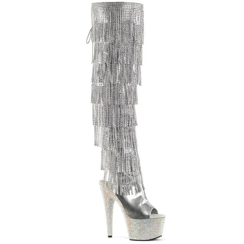 Shop Our 2022 Knee High Boots with Luxury Rhinestone Strips